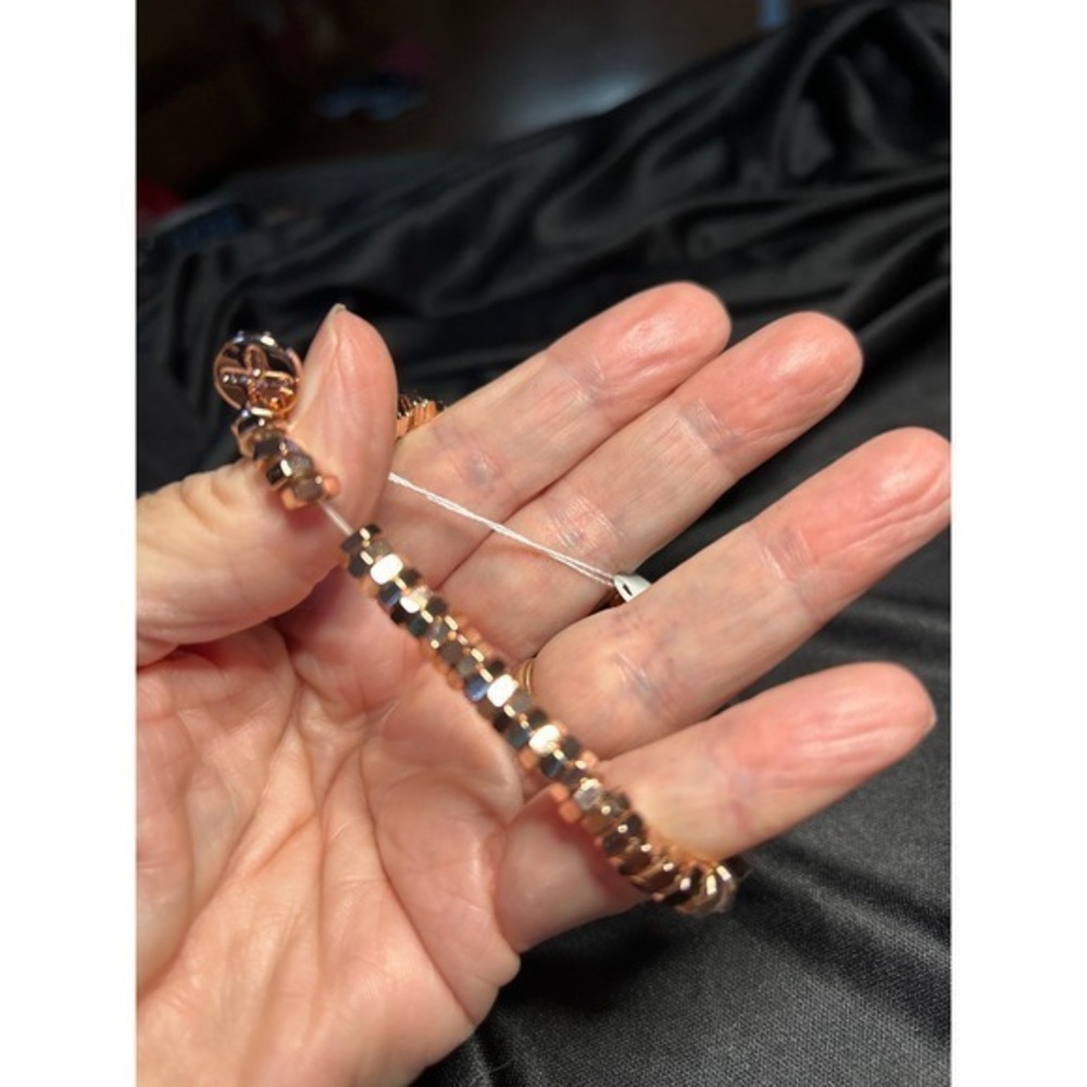 NWT Park Lane Serena Rose Gold Tone Bracelet OS Crystal Bar Hexagon Stretch - Picture 4 of 5